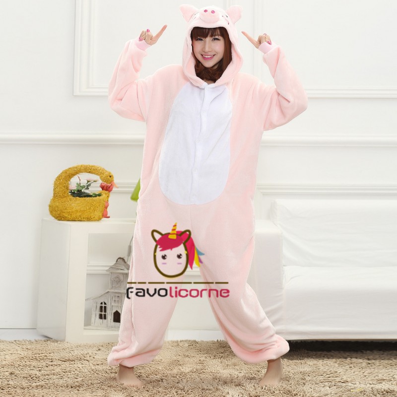 Pyjama Cochon Rose Combinaison Femme Homme Deguisement Kigurumi Favolicorne