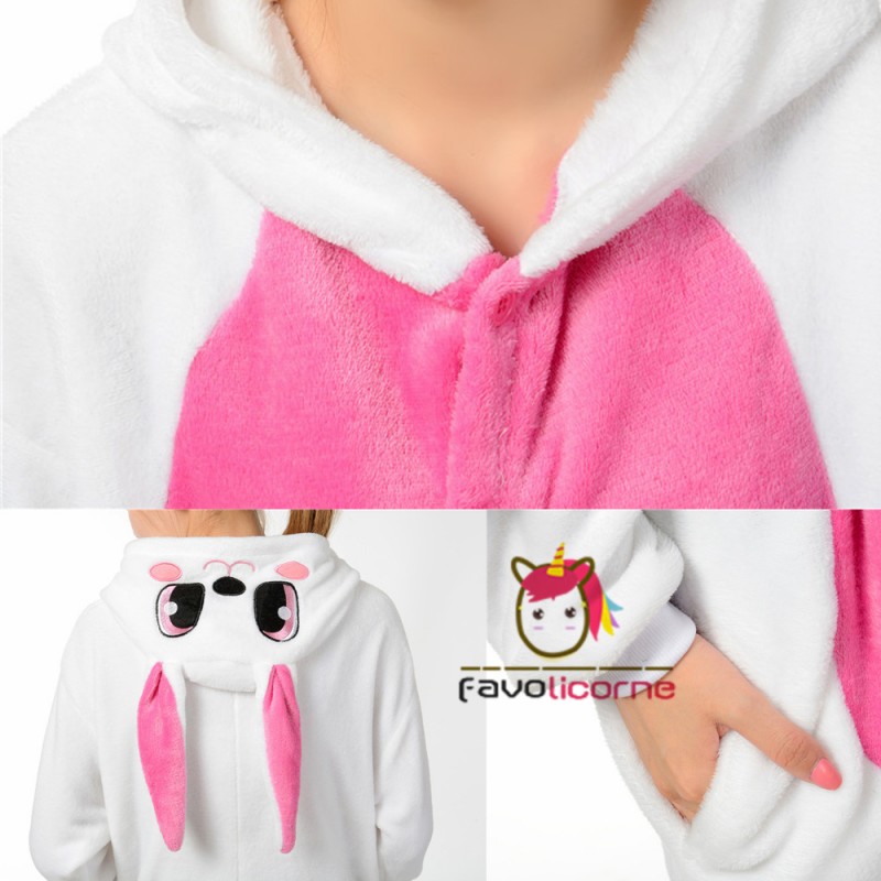 Femme Homme Combinaison Pyjama Lapin Bunny Deguisement Kigurumi Favolicorne