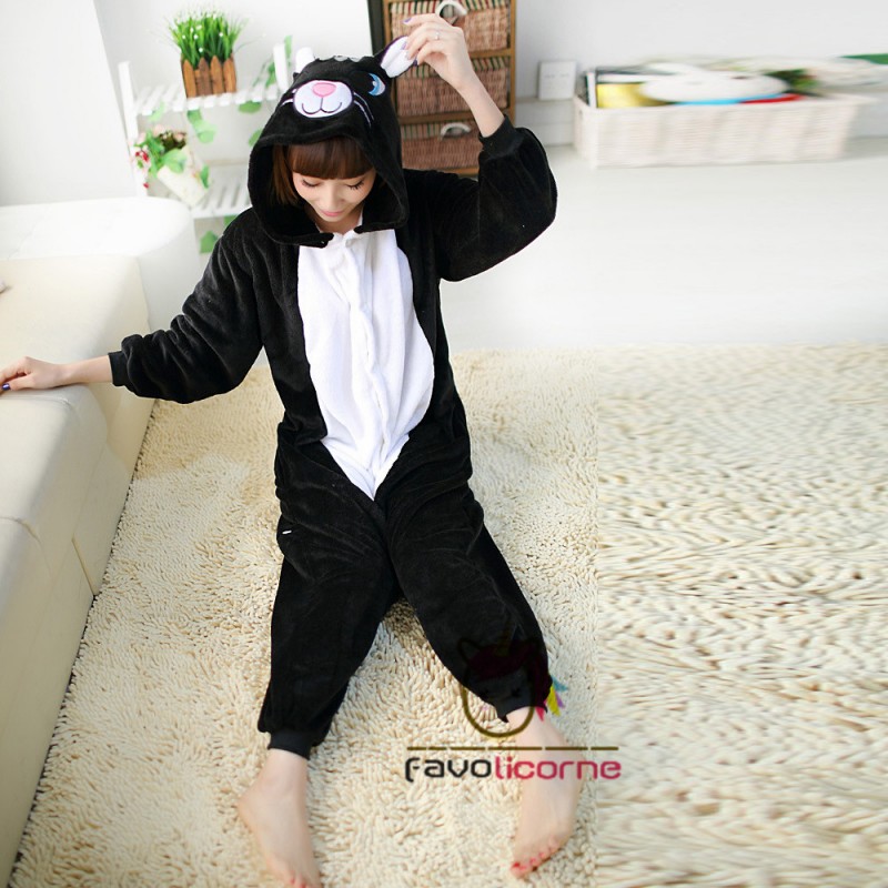 Femme Homme Combinaison Pyjama Chat Noir D guisement Kigurumi