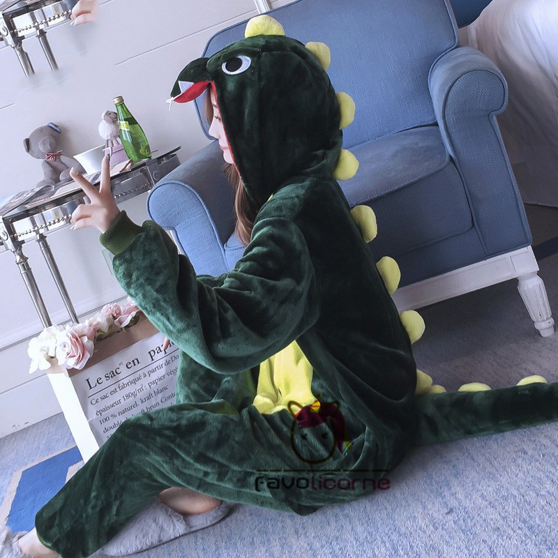 Pyjama Combinaison Dinosaure Vert Adulte Deguisement Kigurumi Favolicorne
