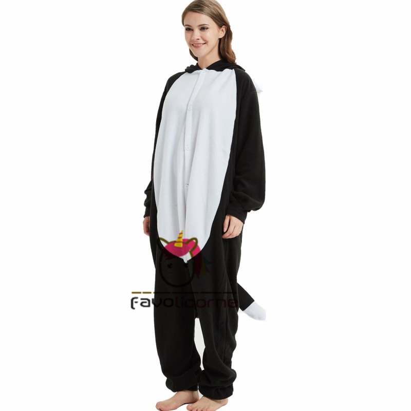 Combinaison Pyjama Noir Loup Femme Homme Favolicorne