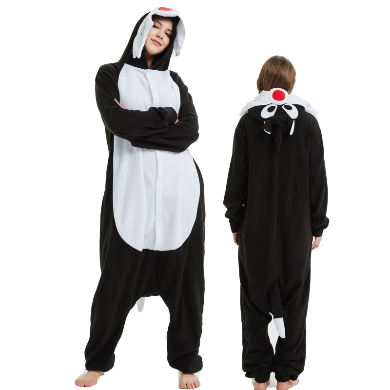 Combinaison Pyjama Noir Loup Femme Homme Favolicorne