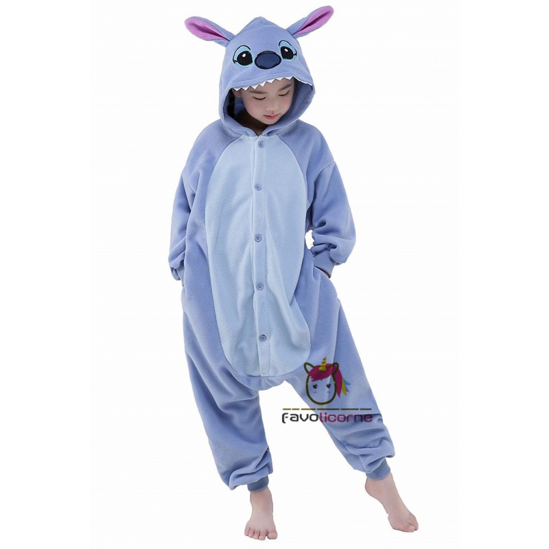 Pyjama Combinaison Polaire Enfant Avec Capuche - Taille 3-4 Ans à 12 Ans, Semelles Antidérapantes, Doublure Micro-polaire, Bleu
