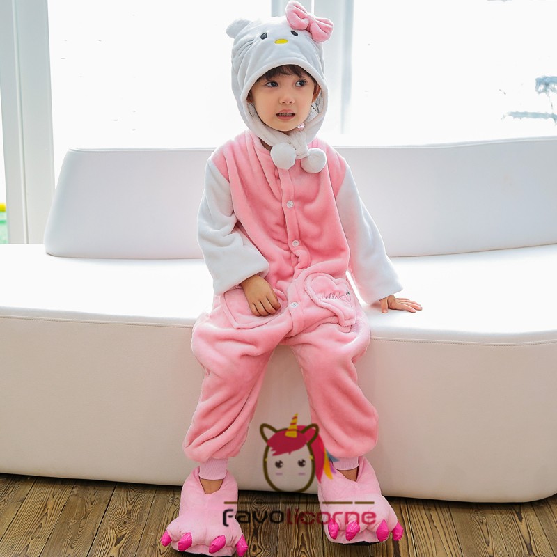 Combinaison Pyjama Enfants Kitty Chat Capuche Gar on Fille