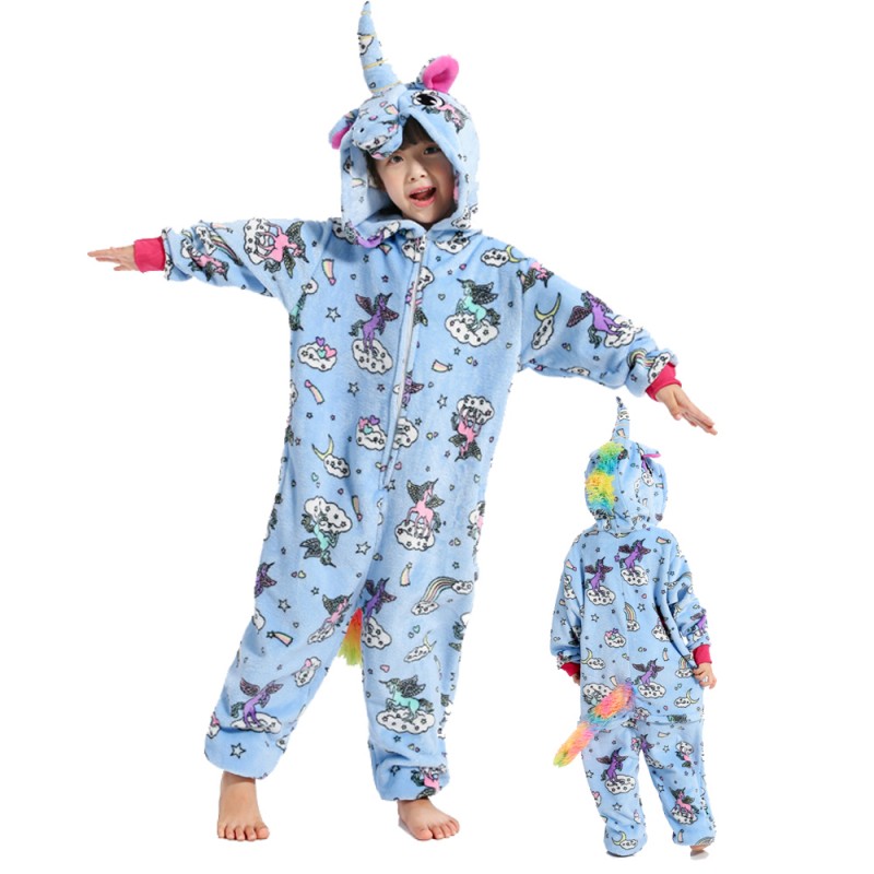 Combinaison Pyjama Enfant Rainbow Tail Bleue Licorne D guisement