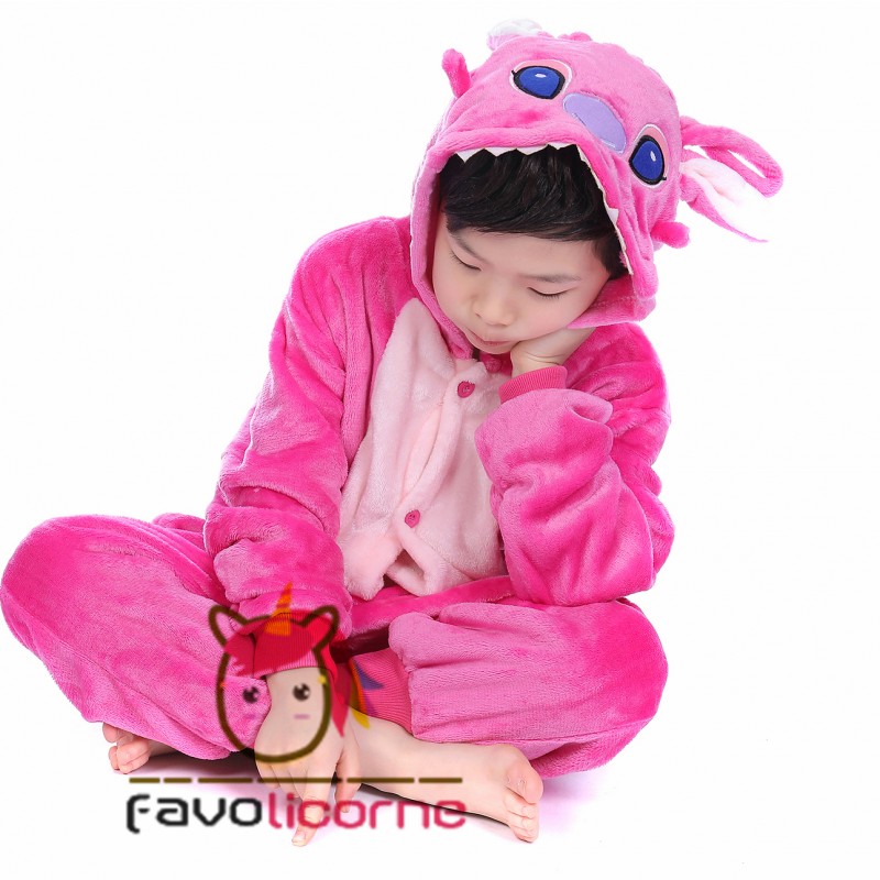 Combinaison Pyjama Enfant Stitch Rose Déguisement Kigurumi