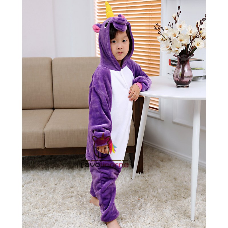 Combinaison Pyjama Enfant Violet Licorne Déguisement Kigurumi