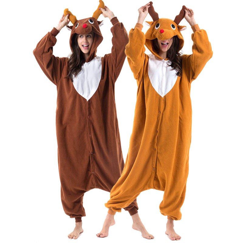 Deguisement Kigurumi Christmas Costumes Reindeer Rudolph Pyjama Femme Homme Pyjama Combinaison