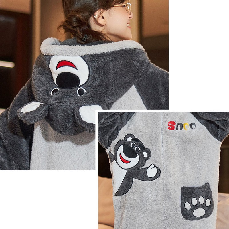 Pyjama Une Pièce à Capuche Avec Oreilles Pour Fille - Combinaison En Peluche Douce Et Chaude Pour L'automne Et L'hiver