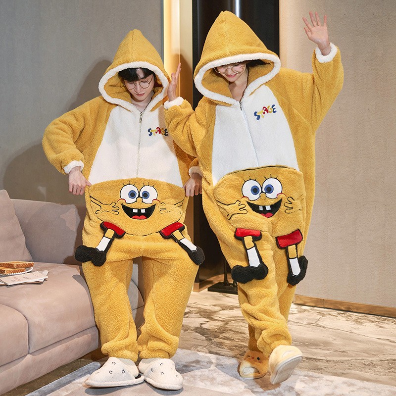 Pyjama Grenouillère Bob L'éponge Polaire - Capuche, Fermeture éclair - Taille 5 à 14 Ans - Cadeau Enfant