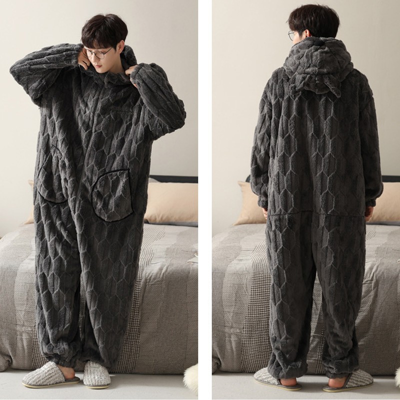 Ensemble pyjama epais d hiver pour hommes et femmes vetements de detente