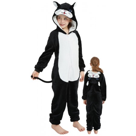 Pyjama Déguisement Chat Noir Onesie pour enfants Halloween Tenue décontractée