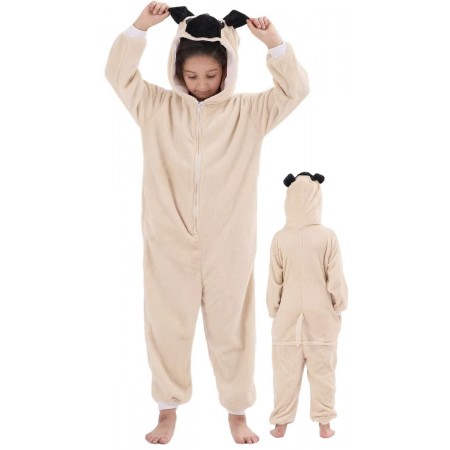 Pyjama Déguisement chien carlin Onesie pour enfants Halloween Tenue décontractée