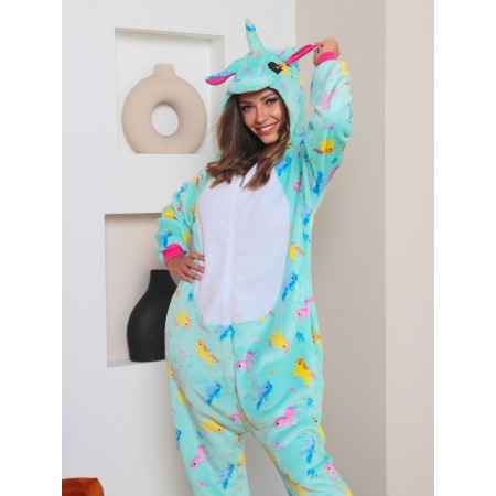 Pyjama Déguisement Bleu Licorne Onesie pour femmes