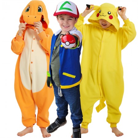 Déguisements groupe Pokémon pour enfants Ash Ketchum & Pikachu et Snorlax Onesie