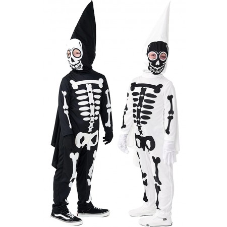 Costume Squelette Noir et Blanc Combinaison Cosplay Visage Complet