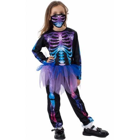 Costume Squelette Multicolore Halloween Déguisement pour Filles