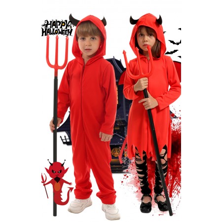 Costume de Petit Diable Rouge pour Enfants Tenue Cosplay Halloween