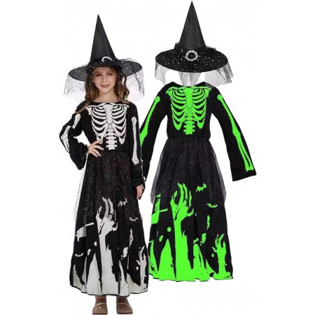 Costume de Sorcière Lumineux pour Filles Déguisement Halloween