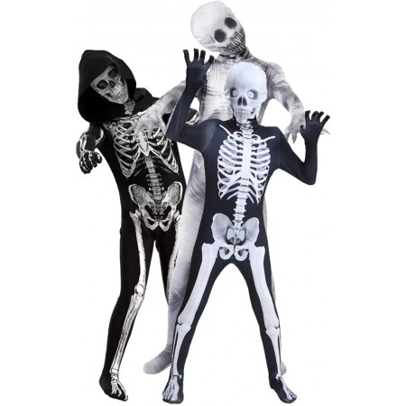 Combinaison Squelette Unisexe pour Enfants Avec Capuche Costume d’Halloween