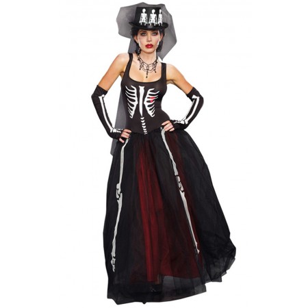 Robe Squelette pour Femmes Costume de Mariée Squelette pour Halloween