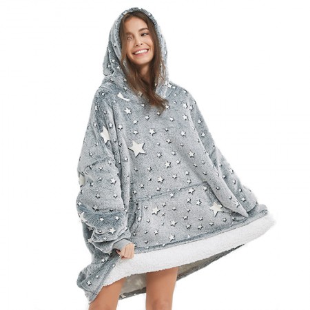 Sweat-shirt à capuche imprimé lumineux pour femme Plaid capuche couverture chaude
