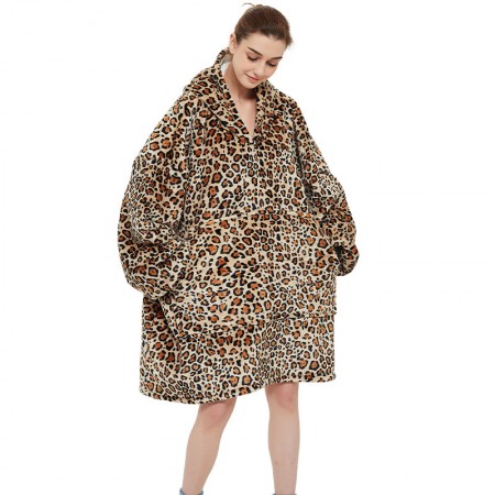 Couverture surdimensionnée à capuche léopard Sweat-shirt Plaid capuche