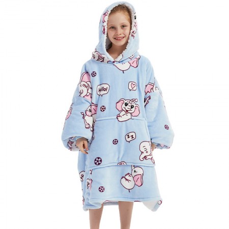 Sweat-shirt à capuche en forme d'éléphant bleu couverture confortable pour enfants