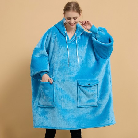 Couverture portable à capuche Sweat à capuche chemise de nuit en flanelle bleue