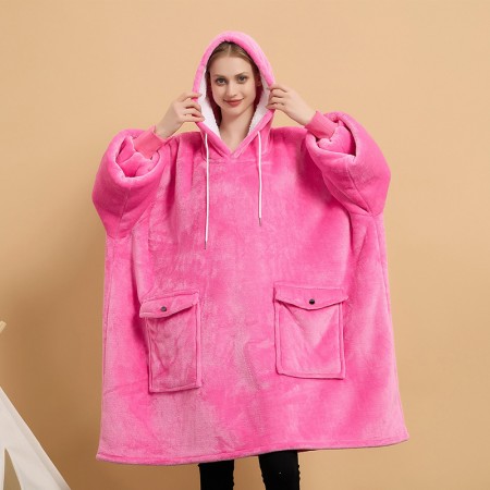 Sweat à capuche couverture portable Chemise de nuit en flanelle rose