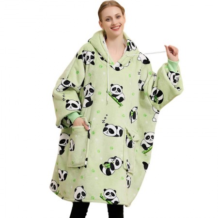 Sweat à capuche Panda vert couverture chaude en peluche Plaid capuche pour adulte