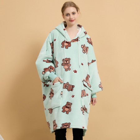 Couverture portable ours de dessin animé sweat à capuche vêtements de maison surdimensionnés