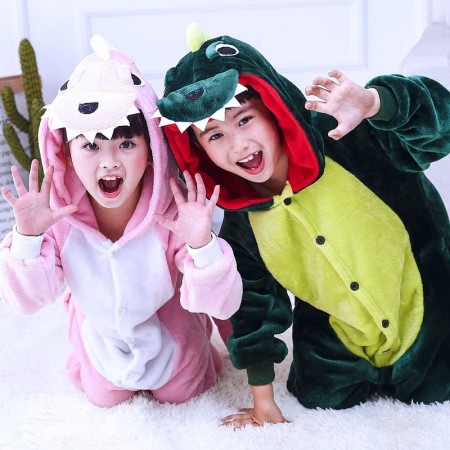 Combinaison Pyjama Enfants Vert And Rose Dinosaure Garçon & Fille Déguisement Déguisement