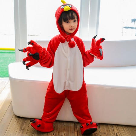 Combinaison Pyjama Enfants Rouge Bird Capuche Garçon & Fille Déguisement Déguisement