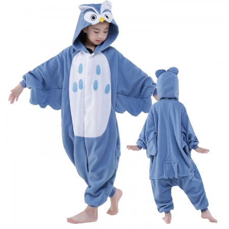 Combinaison Pyjama Enfant Hibou Bleue Déguisement Déguisement