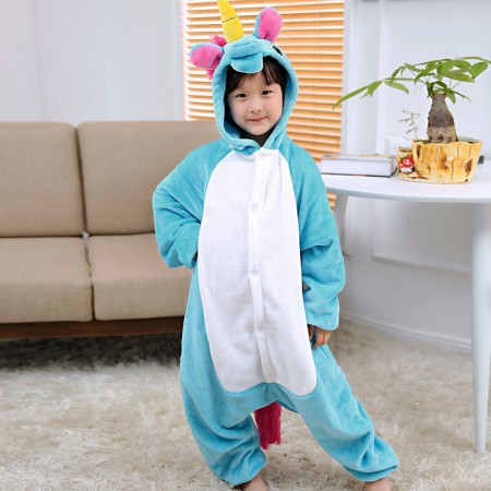 Combinaison Pyjama Enfant Bleue Licorne Déguisement Déguisement