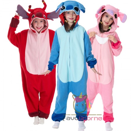 Costume de partenaire de groupe d'Halloween Lilo & Stitch & Angel & Leroy Onesie pour enfants