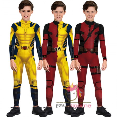 Costume Deadpool et Wolverine facile à cosplay combinaison imprimée tenue d'Halloween pour enfants
