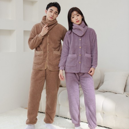 Pyjama d'hiver en flanelle, couleur unie vêtements de détente assortis pour couples