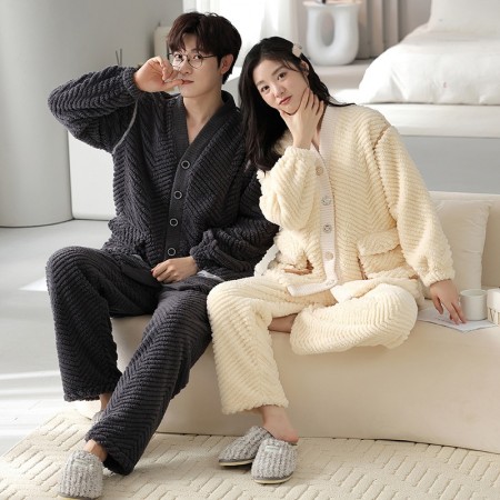 Pyjamas d'hiver Vêtements de nuit à col en V Ensembles de pyjama assortis pour couples