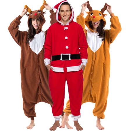 Déguisement Christmas Matching Santa Claus & Reindeer Pyjama Femme Homme Pyjama Combinaison