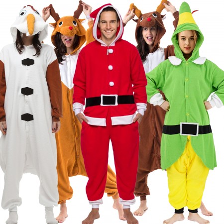 Déguisement Christmas Costume Santa Claus & Elf & Olaf & Rudolph Reindeer & Snowman Suit Pyjama Femme Homme Pyjama Combinaison