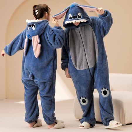 Pyjama une pièce Stitch, vêtements de nuit combinaisons à fermeture éclair pour adultes