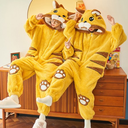 Pyjama une pièce tigre de dessin animé vêtements de nuit pour couples vêtements de nuit épais d'hiver