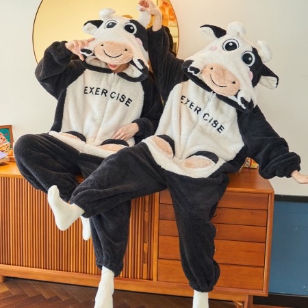 Pyjamas pour couples sweat à capuche d'hiver, combinaison vache une pièce