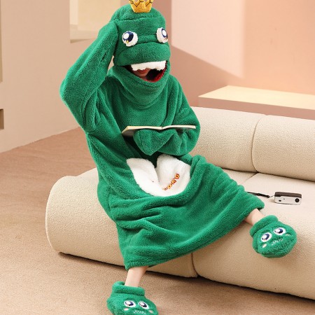 Pyjama à capuche de dessin animé d'animal de chemise de nuit de grenouille verte