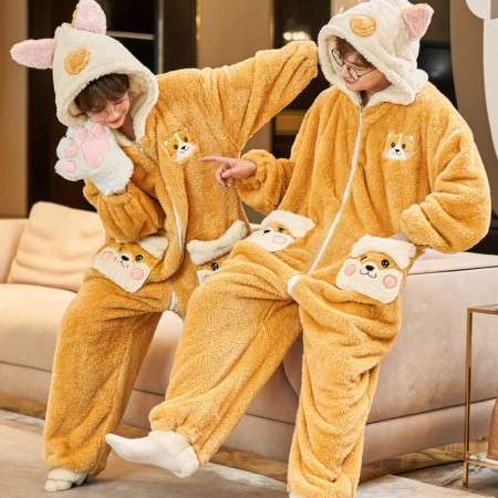 Pyjamas pour couples en polaire Onesie Big Face Cat One Piece Loungewear