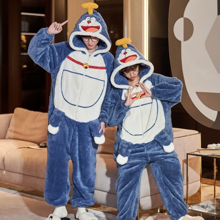Pyjama en peluche Doraemon vêtements de maison chauds à capuche