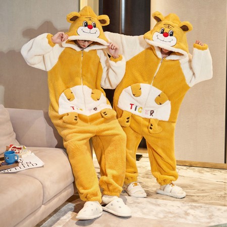 Couples Onesie Dessin Animé Tigre En Peluche Combinaison Pyjamas