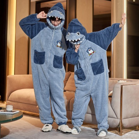 Dessin animé requin Onesie peluche à capuche combinaison pyjamas Onesies pour les Couples